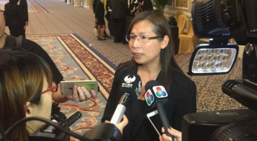 The Deputy Secretary-General of the Permanent Secretariat of Forum Macao, Ms Echo Chan, speaks to the media