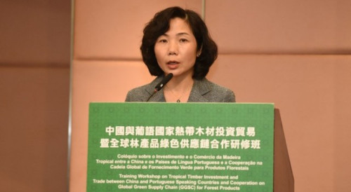  Secretary-General of Forum Macao, Ms Xu Yingzhen, delivers a speech